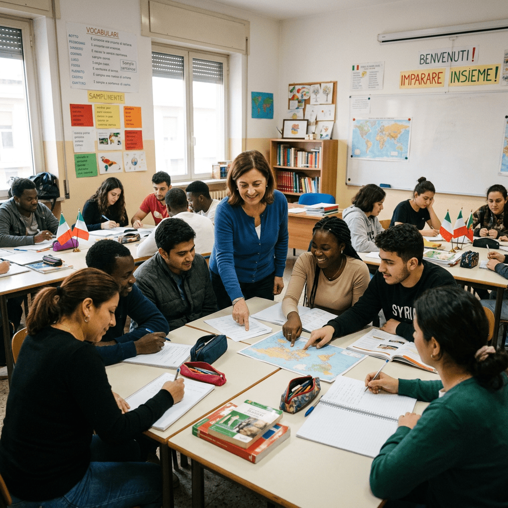 Italian L2 inclusive classroom with diverse students
